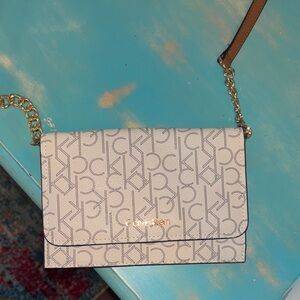 Calvin Klein Monogram White and Tan Crossbody Bag